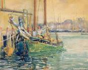 Gloucester Dock with Sailboat - 乔治·洛夫特斯·诺伊斯